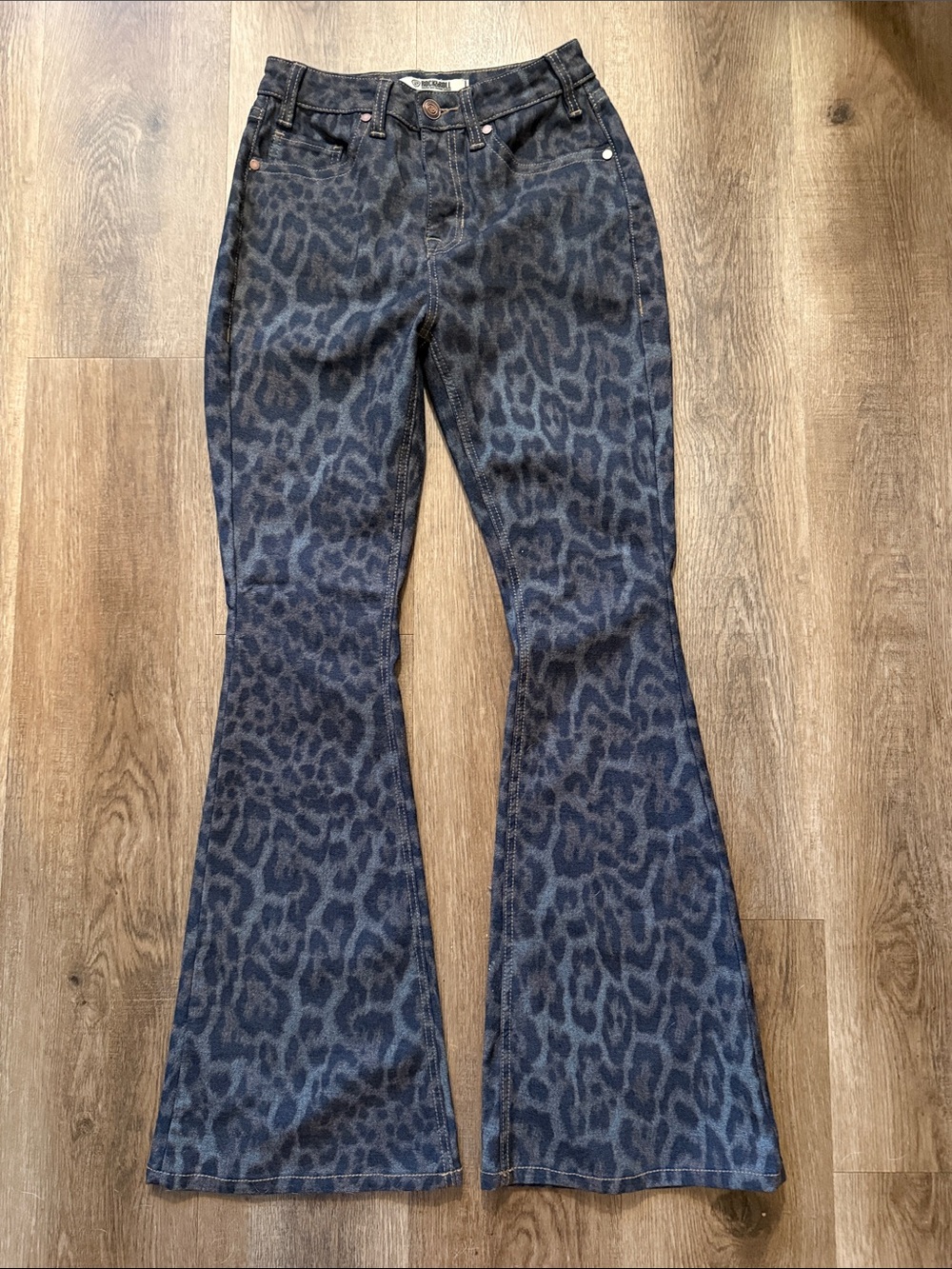 Rock&Roll Denim Cheetah Print Flare Jeans size 27